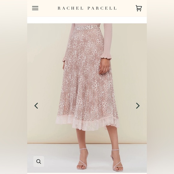 Rachel Parcell Pleated Lace Trim Midi Skirt | Oatmeal Leopard Print / 16 - Picture 2 of 5